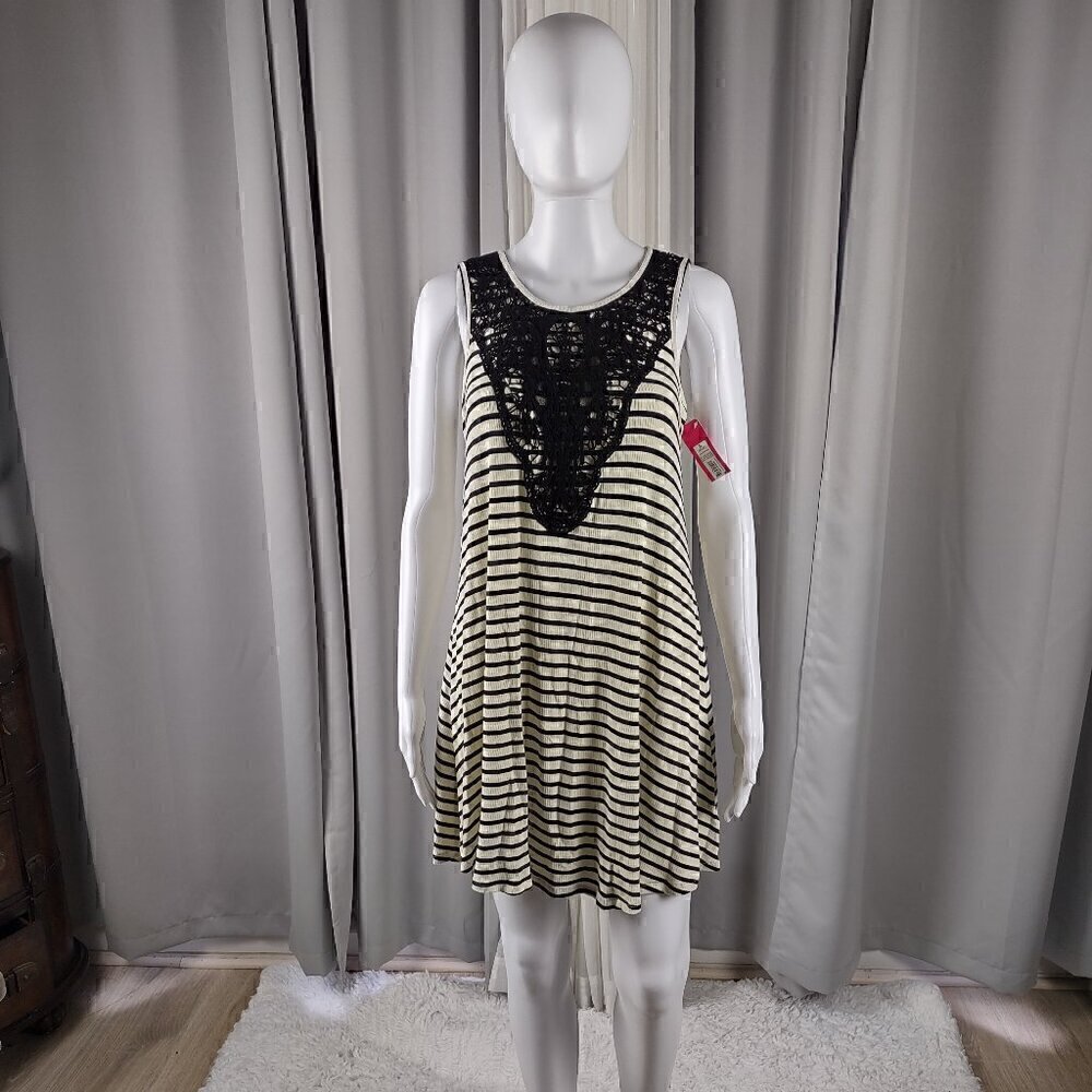Xhilaration Black & Cream Lightweight Stretchy Striped Tank Top Dress Sz S (NWT) - Picture 1 of 10